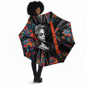 Chimamanda Ngozi Adichie Umbrella with Monochrome Portrait, The Danger of a Single Story Quote - African Pride