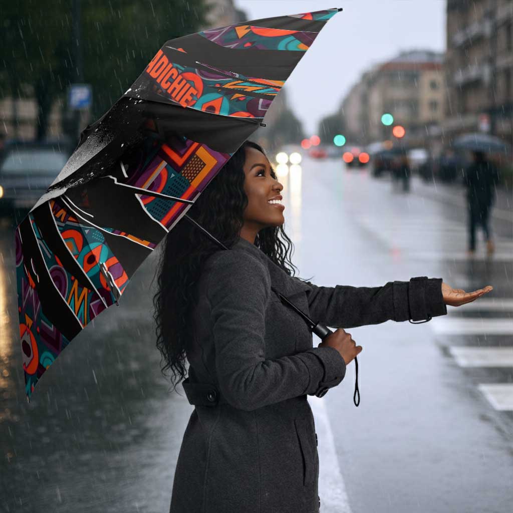 Chimamanda Ngozi Adichie Umbrella with Monochrome Portrait, The Danger of a Single Story Quote - African Pride
