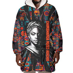 Chimamanda Ngozi Adichie Wearable Blanket Hoodie with Monochrome Portrait, The Danger of a Single Story Quote - African Pride