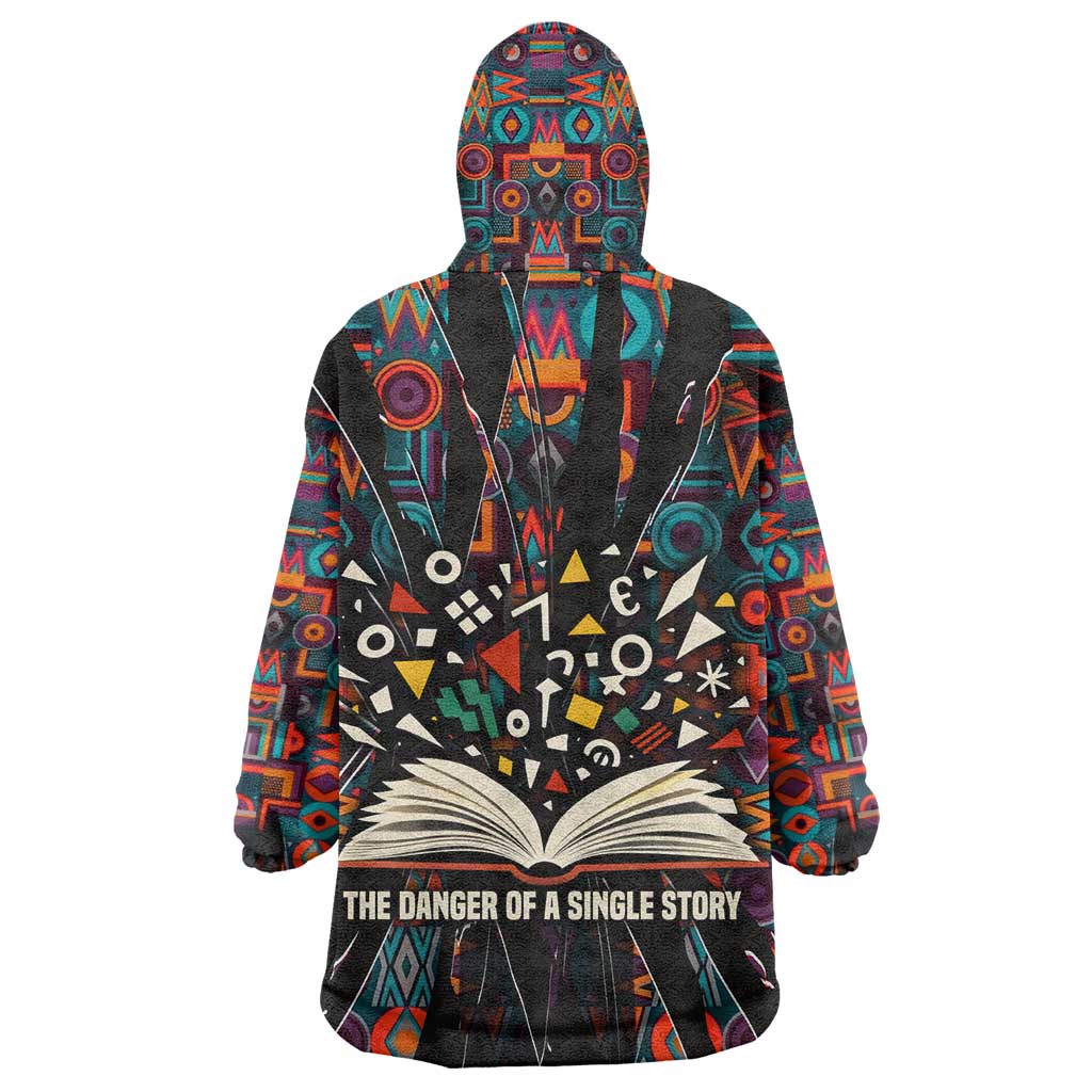 Chimamanda Ngozi Adichie Wearable Blanket Hoodie with Monochrome Portrait, The Danger of a Single Story Quote - African Pride