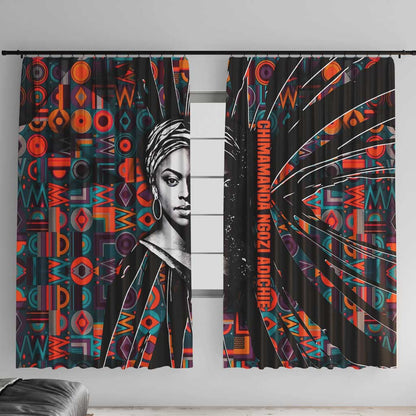 Chimamanda Ngozi Adichie Window Curtain with Monochrome Portrait, The Danger of a Single Story Quote - African Pride
