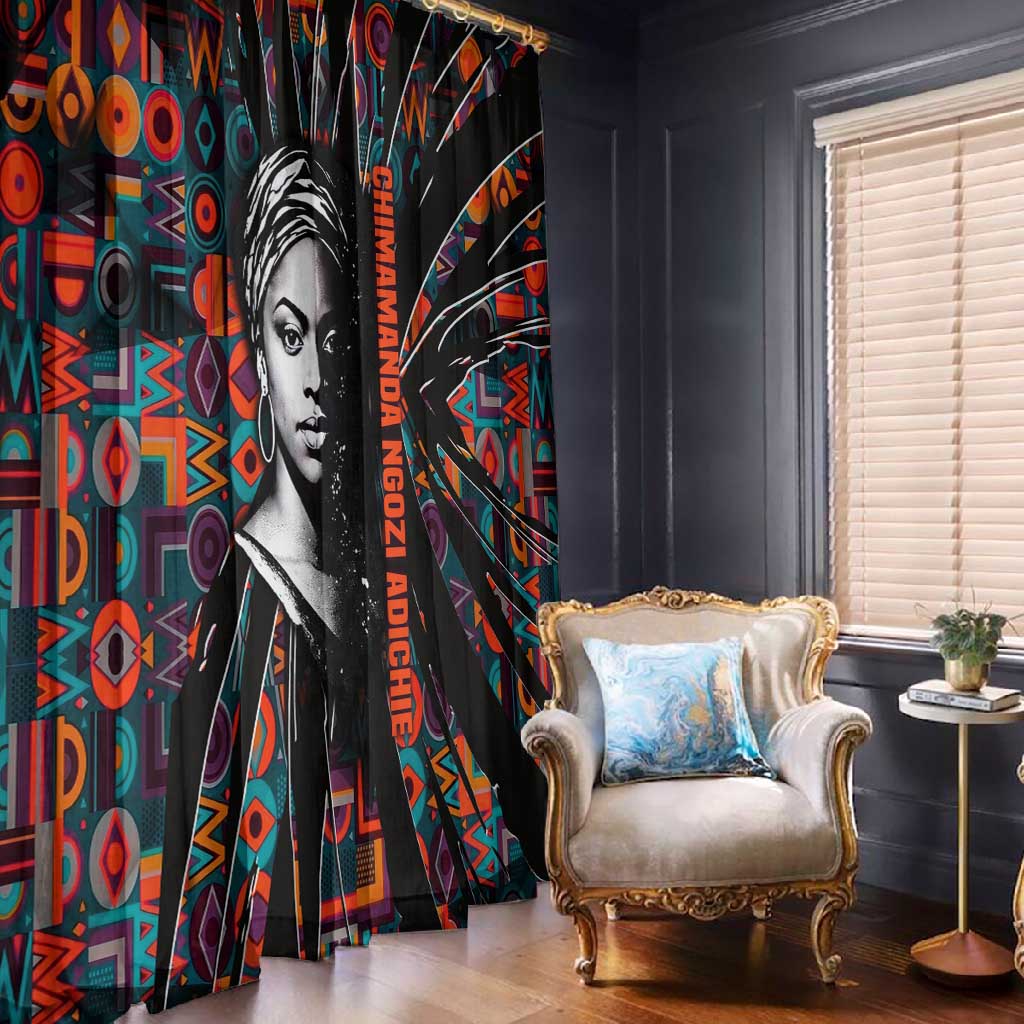 Chimamanda Ngozi Adichie Window Curtain with Monochrome Portrait, The Danger of a Single Story Quote - African Pride