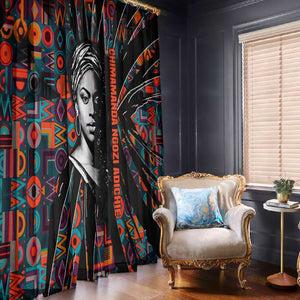 Chimamanda Ngozi Adichie Window Curtain with Monochrome Portrait, The Danger of a Single Story Quote - African Pride