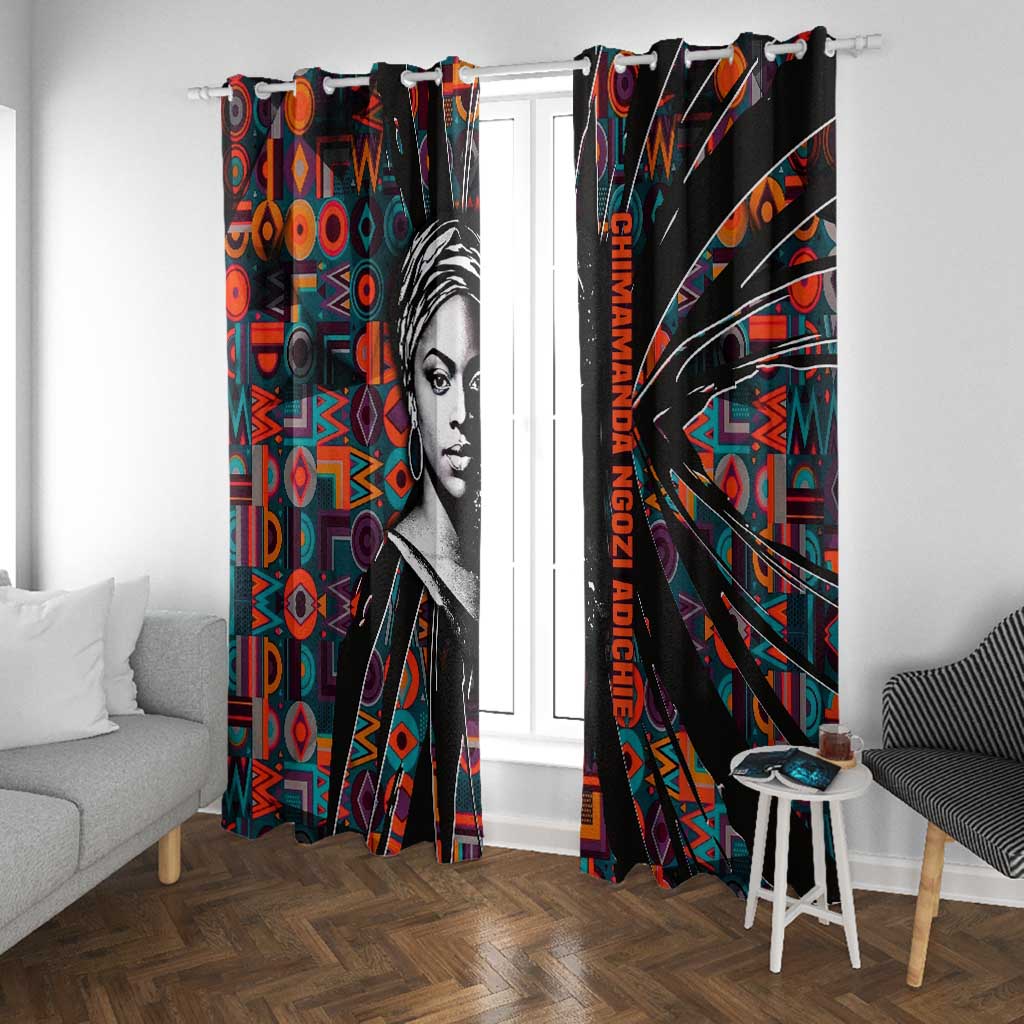 Chimamanda Ngozi Adichie Window Curtain with Monochrome Portrait, The Danger of a Single Story Quote - African Pride
