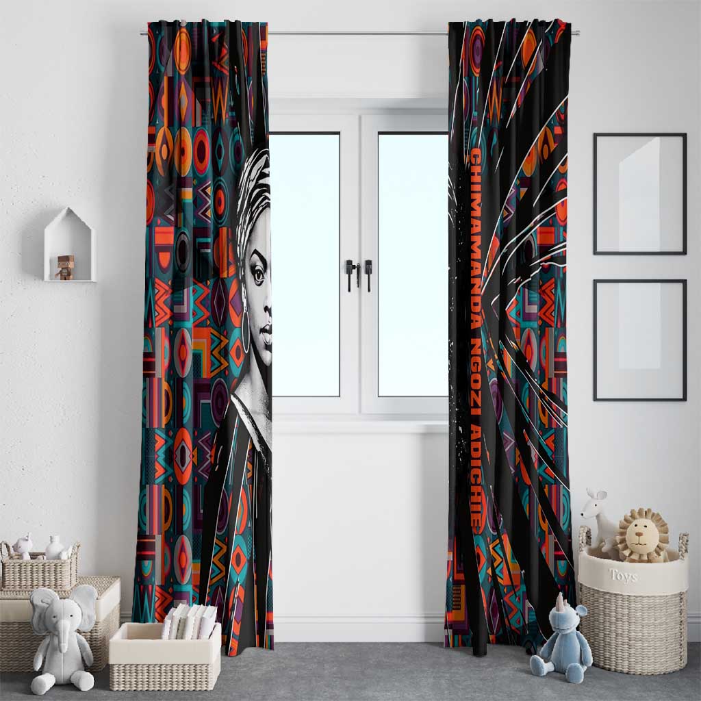 Chimamanda Ngozi Adichie Window Curtain with Monochrome Portrait, The Danger of a Single Story Quote - African Pride