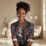 Chimamanda Ngozi Adichie Women Casual Shirt with Monochrome Portrait, The Danger of a Single Story Quote - African Pride