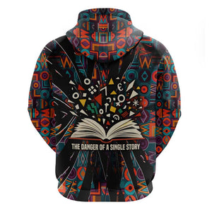 Chimamanda Ngozi Adichie Zip Hoodie with Monochrome Portrait, The Danger of a Single Story Quote - African Pride