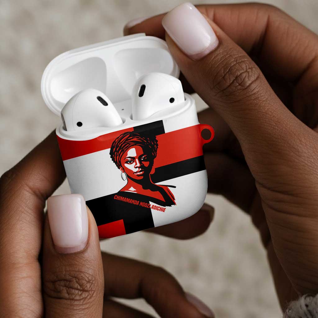 Chimamanda Ngozi Adichie AirPods Case with Bold Red Portrait, We Should All Be Feminists Quote - African Pride