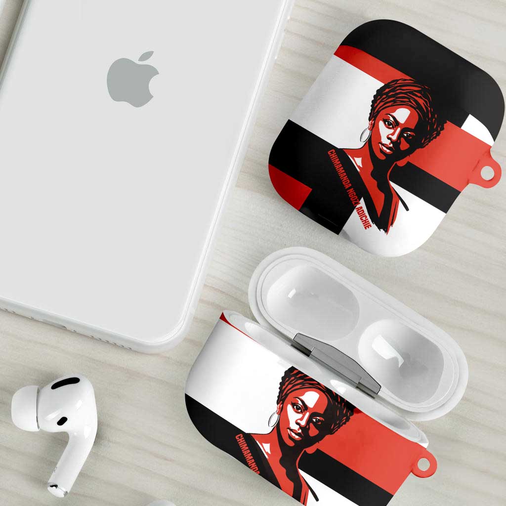 Chimamanda Ngozi Adichie AirPods Case with Bold Red Portrait, We Should All Be Feminists Quote - African Pride