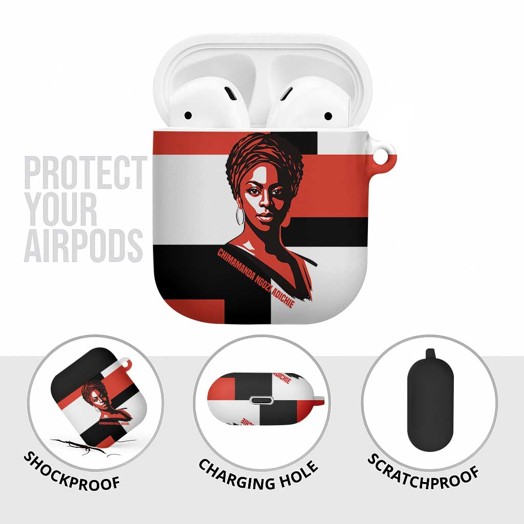 Chimamanda Ngozi Adichie AirPods Case with Bold Red Portrait, We Should All Be Feminists Quote - African Pride