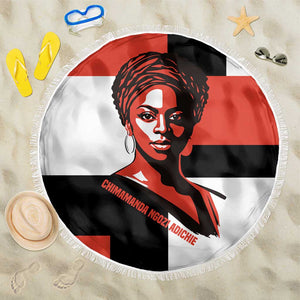 Chimamanda Ngozi Adichie Beach Blanket with Bold Red Portrait, We Should All Be Feminists Quote - African Pride