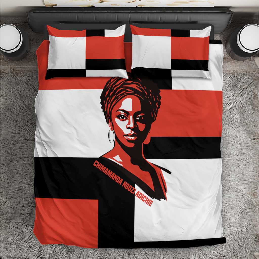Chimamanda Ngozi Adichie Bedding Set with Bold Red Portrait, We Should All Be Feminists Quote - African Pride