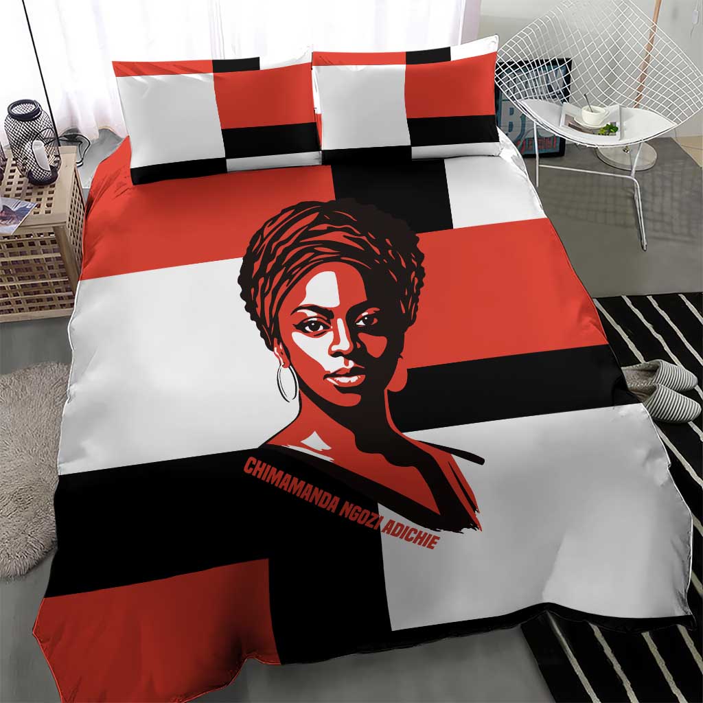 Chimamanda Ngozi Adichie Bedding Set with Bold Red Portrait, We Should All Be Feminists Quote - African Pride