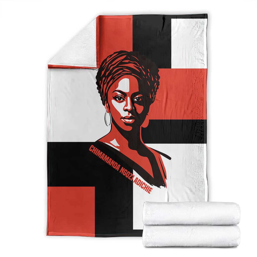 Chimamanda Ngozi Adichie Blanket with Bold Red Portrait, We Should All Be Feminists Quote - African Pride