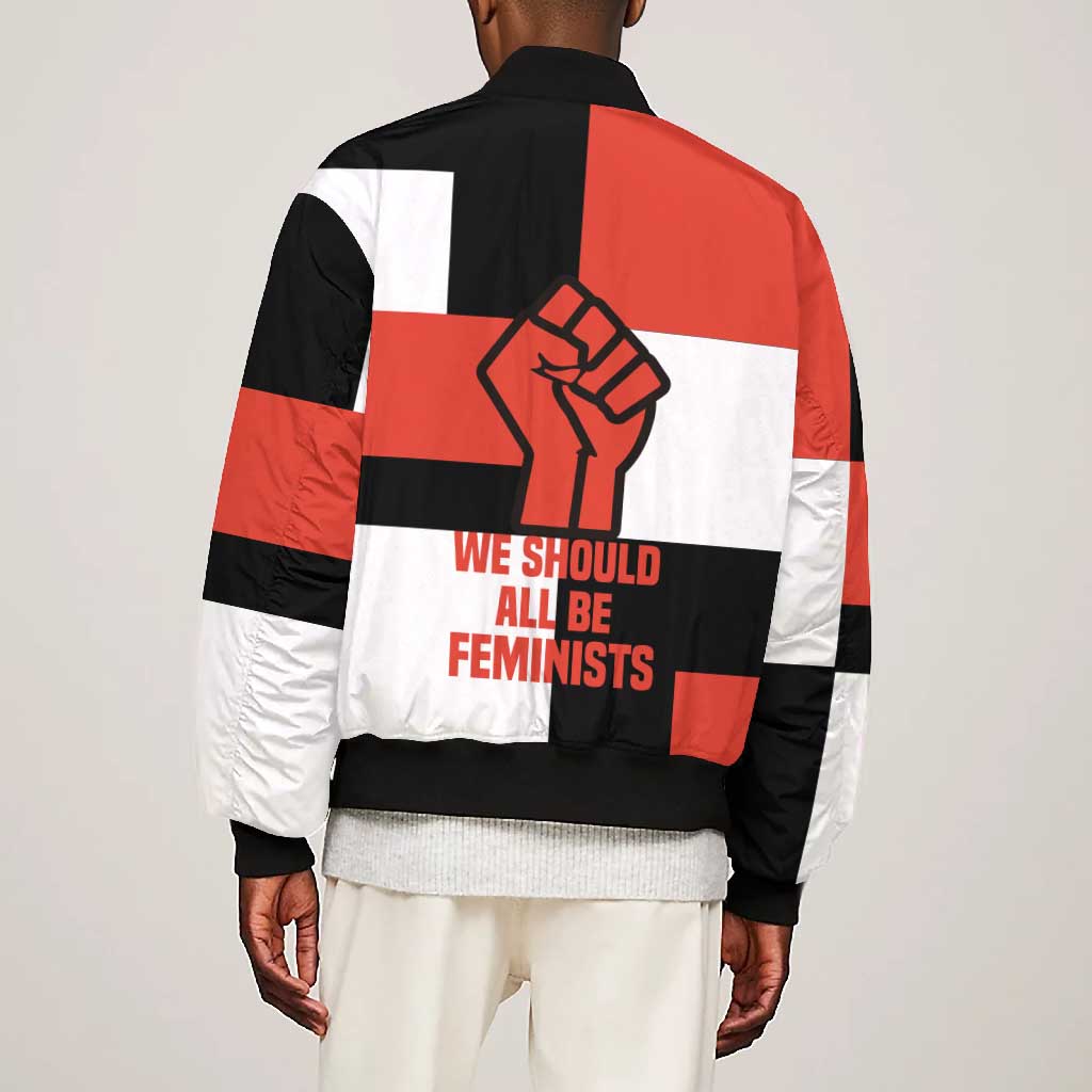 Chimamanda Ngozi Adichie Bomber Jacket with Bold Red Portrait, We Should All Be Feminists Quote - African Pride