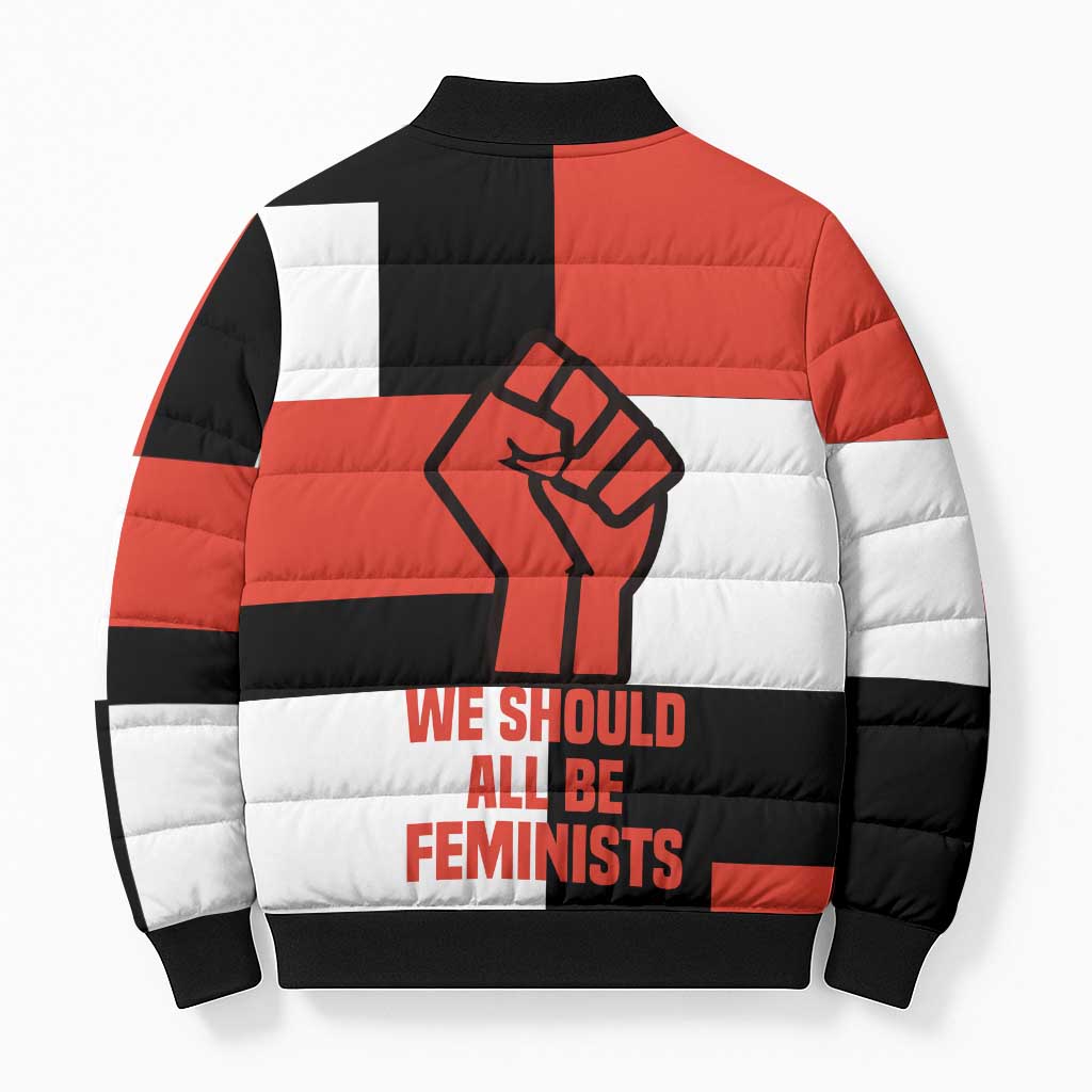Chimamanda Ngozi Adichie Bomber Puffer Jacket with Bold Red Portrait, We Should All Be Feminists Quote - African Pride