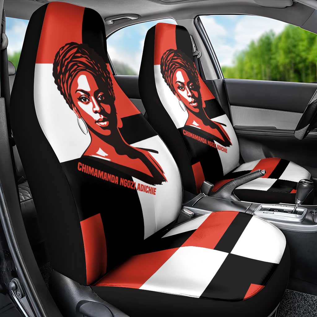 Chimamanda Ngozi Adichie Car Seat Cover with Bold Red Portrait, We Should All Be Feminists Quote - African Pride