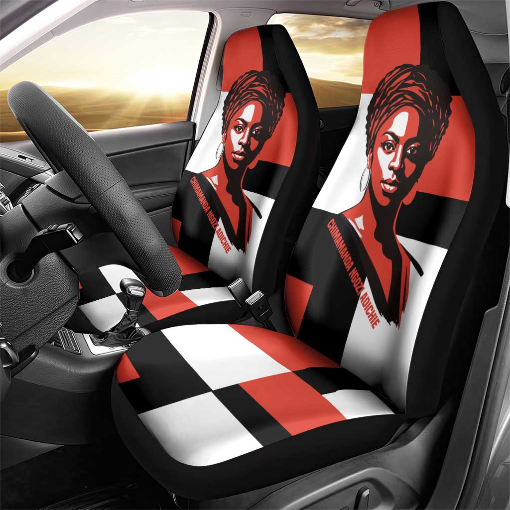 Chimamanda Ngozi Adichie Car Seat Cover with Bold Red Portrait, We Should All Be Feminists Quote - African Pride