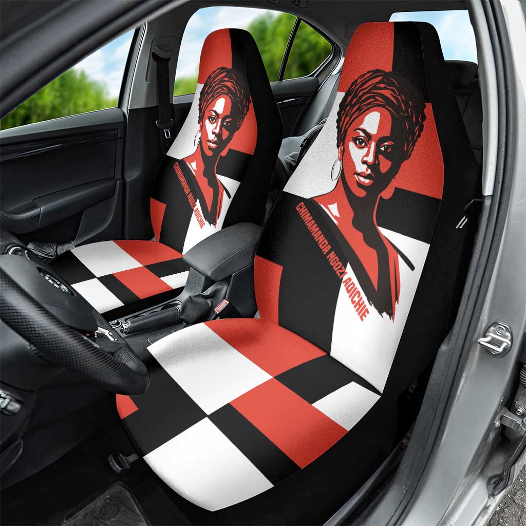 Chimamanda Ngozi Adichie Car Seat Cover with Bold Red Portrait, We Should All Be Feminists Quote - African Pride