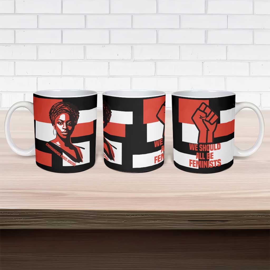 Chimamanda Ngozi Adichie Ceramic Mug with Bold Red Portrait, We Should All Be Feminists Quote - African Pride