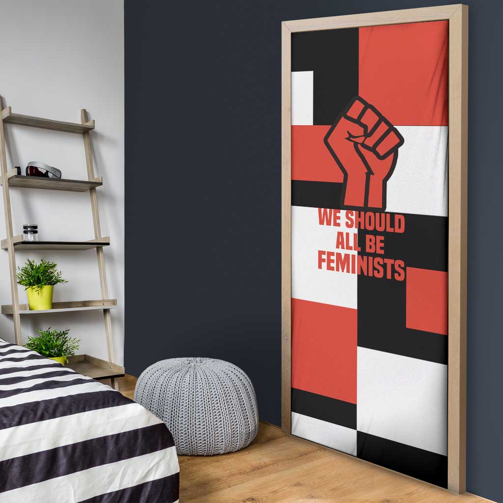 Chimamanda Ngozi Adichie Door Cover with Bold Red Portrait, We Should All Be Feminists Quote - African Pride