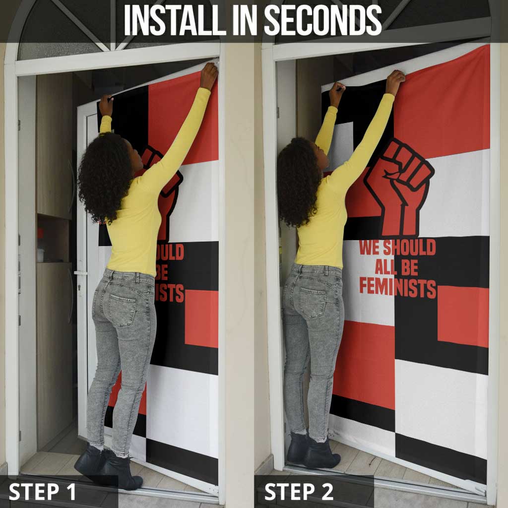Chimamanda Ngozi Adichie Door Cover with Bold Red Portrait, We Should All Be Feminists Quote - African Pride