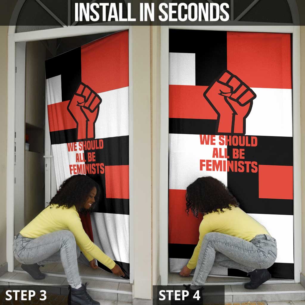 Chimamanda Ngozi Adichie Door Cover with Bold Red Portrait, We Should All Be Feminists Quote - African Pride