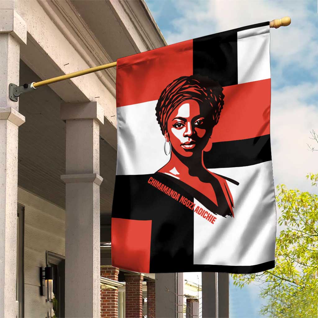 Chimamanda Ngozi Adichie Garden Flag with Bold Red Portrait, We Should All Be Feminists Quote - African Pride