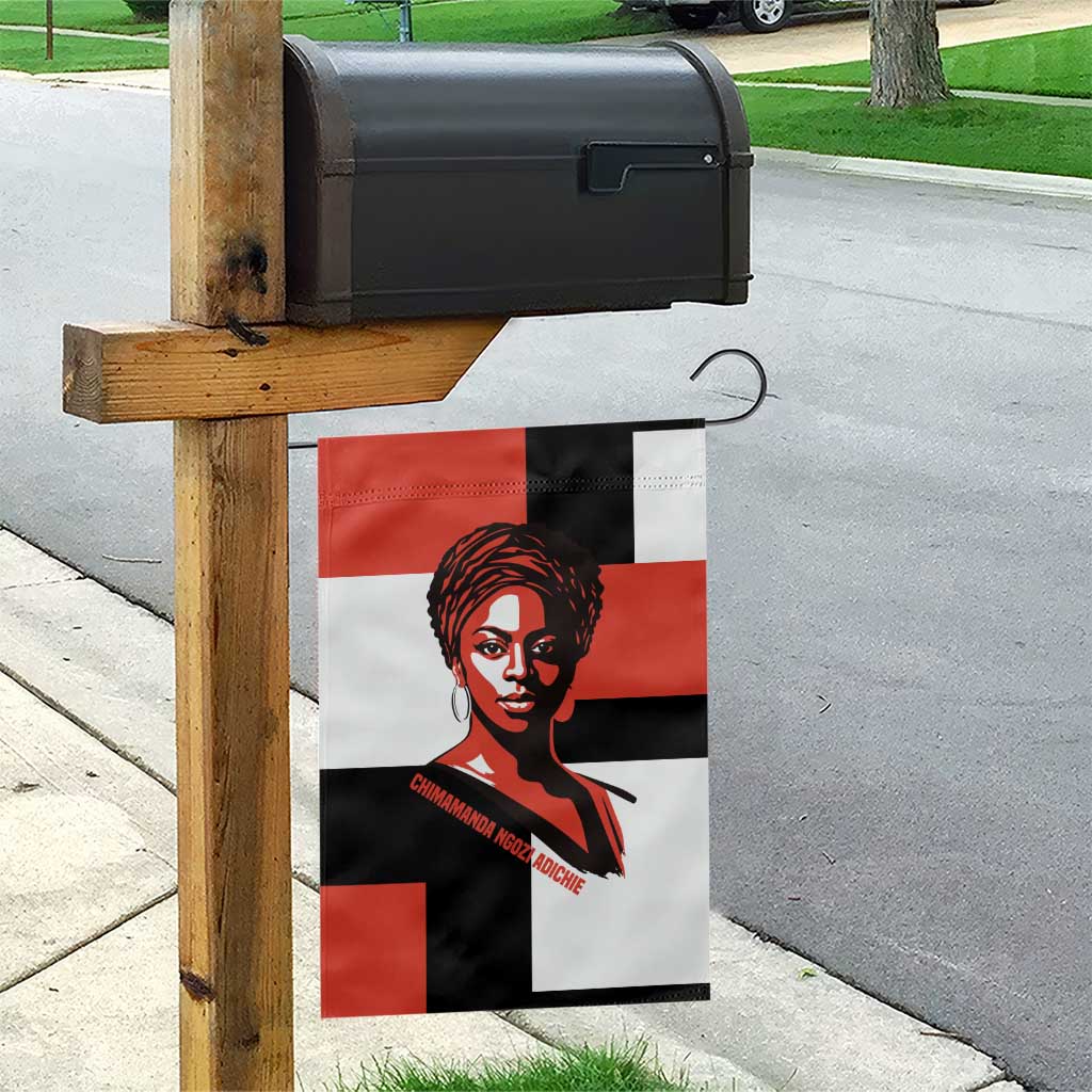 Chimamanda Ngozi Adichie Garden Flag with Bold Red Portrait, We Should All Be Feminists Quote - African Pride