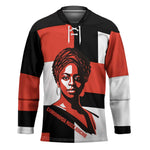 Chimamanda Ngozi Adichie Hockey Jersey with Bold Red Portrait, We Should All Be Feminists Quote - African Pride