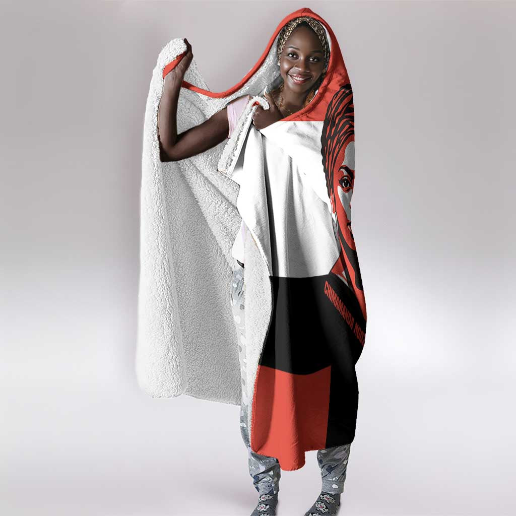 Chimamanda Ngozi Adichie Hooded Blanket with Bold Red Portrait, We Should All Be Feminists Quote - African Pride