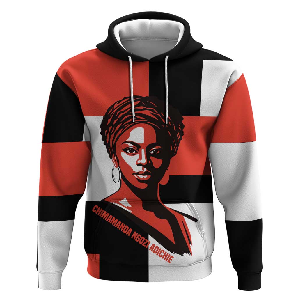 Chimamanda Ngozi Adichie Hoodie with Bold Red Portrait, We Should All Be Feminists Quote - African Pride