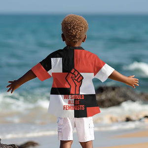 Chimamanda Ngozi Adichie Kid Hawaiian Shirt with Bold Red Portrait, We Should All Be Feminists Quote - African Pride