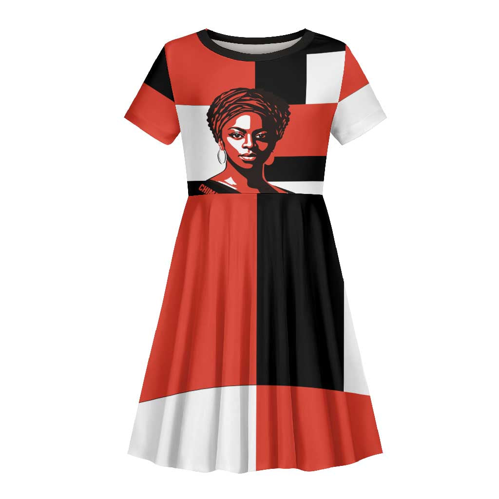 Chimamanda Ngozi Adichie Kid Short Sleeve Dress with Bold Red Portrait, We Should All Be Feminists Quote - African Pride