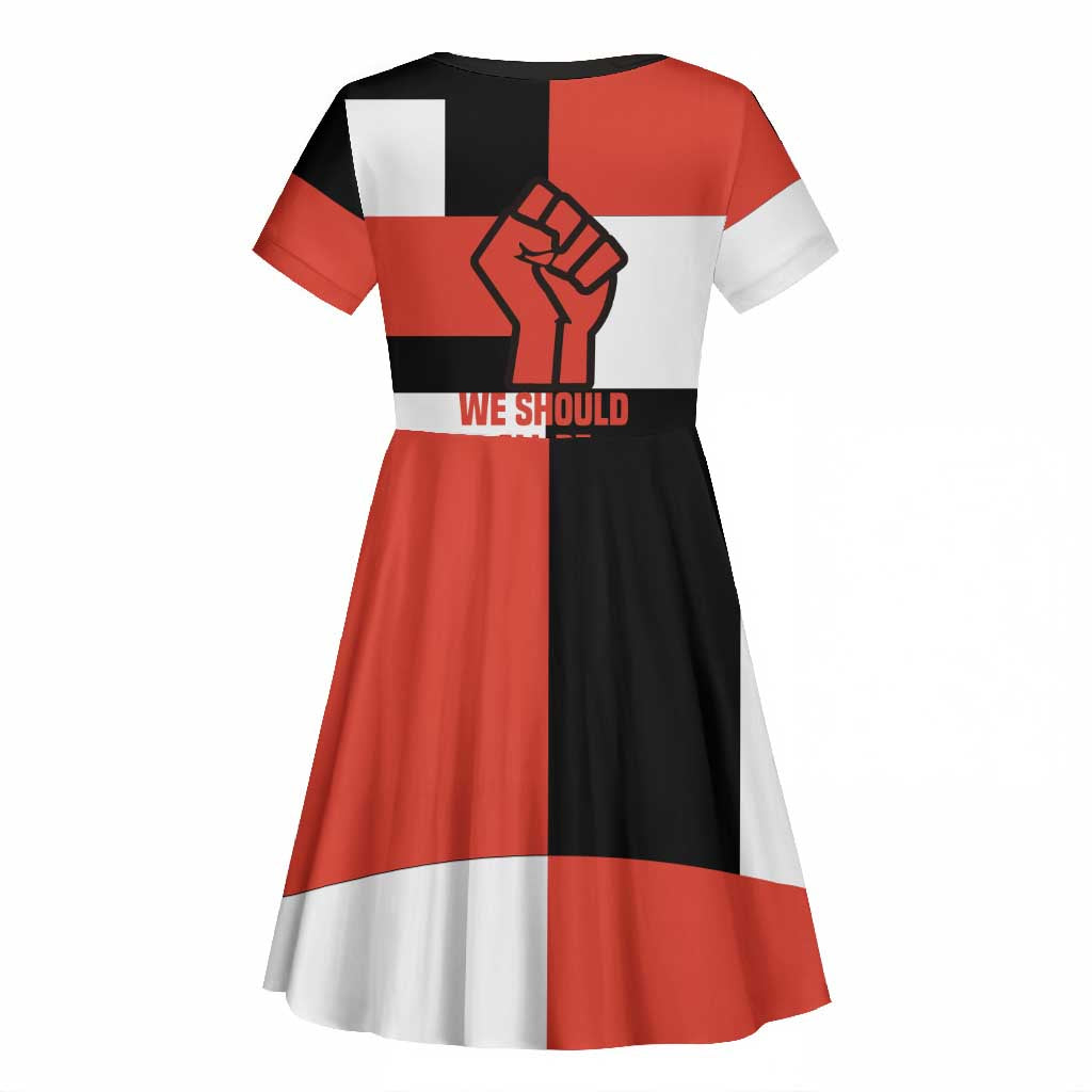 Chimamanda Ngozi Adichie Kid Short Sleeve Dress with Bold Red Portrait, We Should All Be Feminists Quote - African Pride