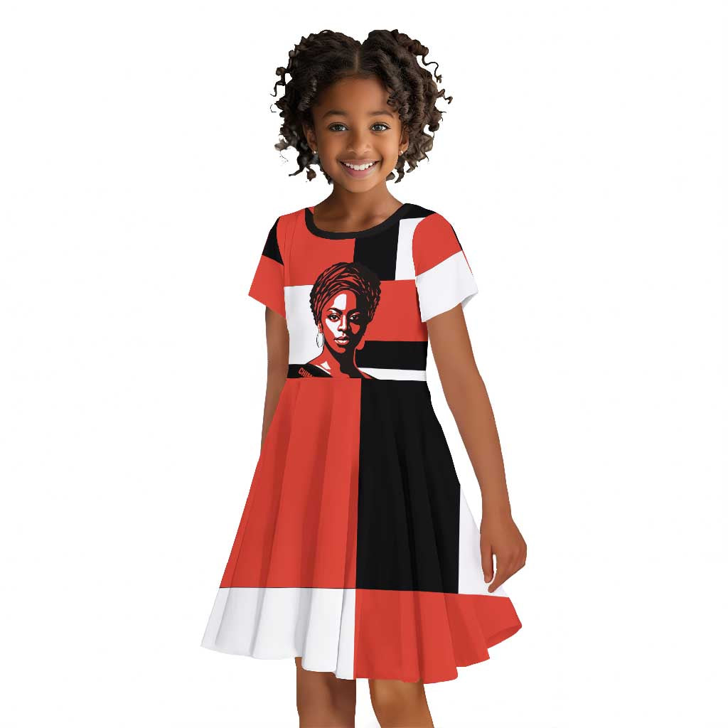 Chimamanda Ngozi Adichie Kid Short Sleeve Dress with Bold Red Portrait, We Should All Be Feminists Quote - African Pride