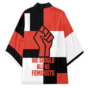Chimamanda Ngozi Adichie Kimono with Bold Red Portrait, We Should All Be Feminists Quote - African Pride