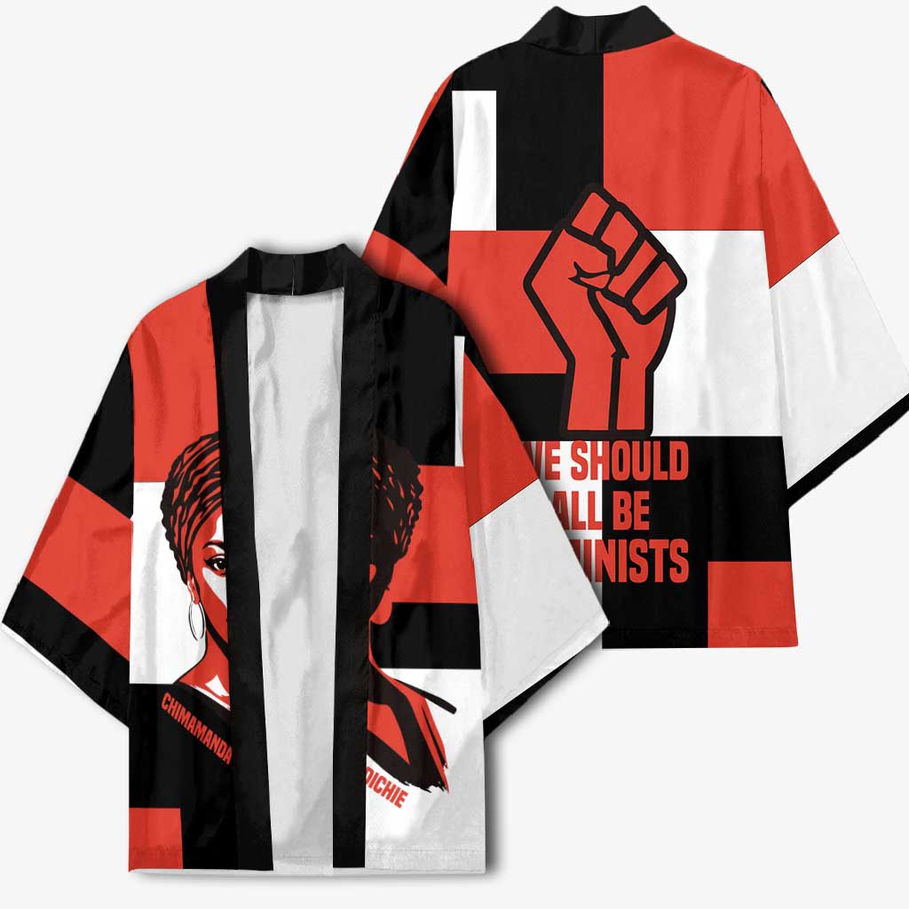 Chimamanda Ngozi Adichie Kimono with Bold Red Portrait, We Should All Be Feminists Quote - African Pride