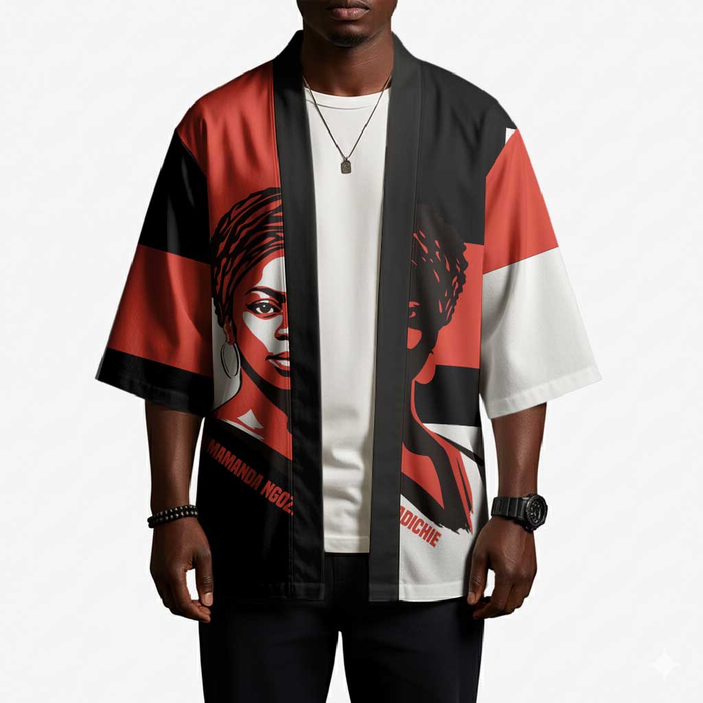 Chimamanda Ngozi Adichie Kimono with Bold Red Portrait, We Should All Be Feminists Quote - African Pride