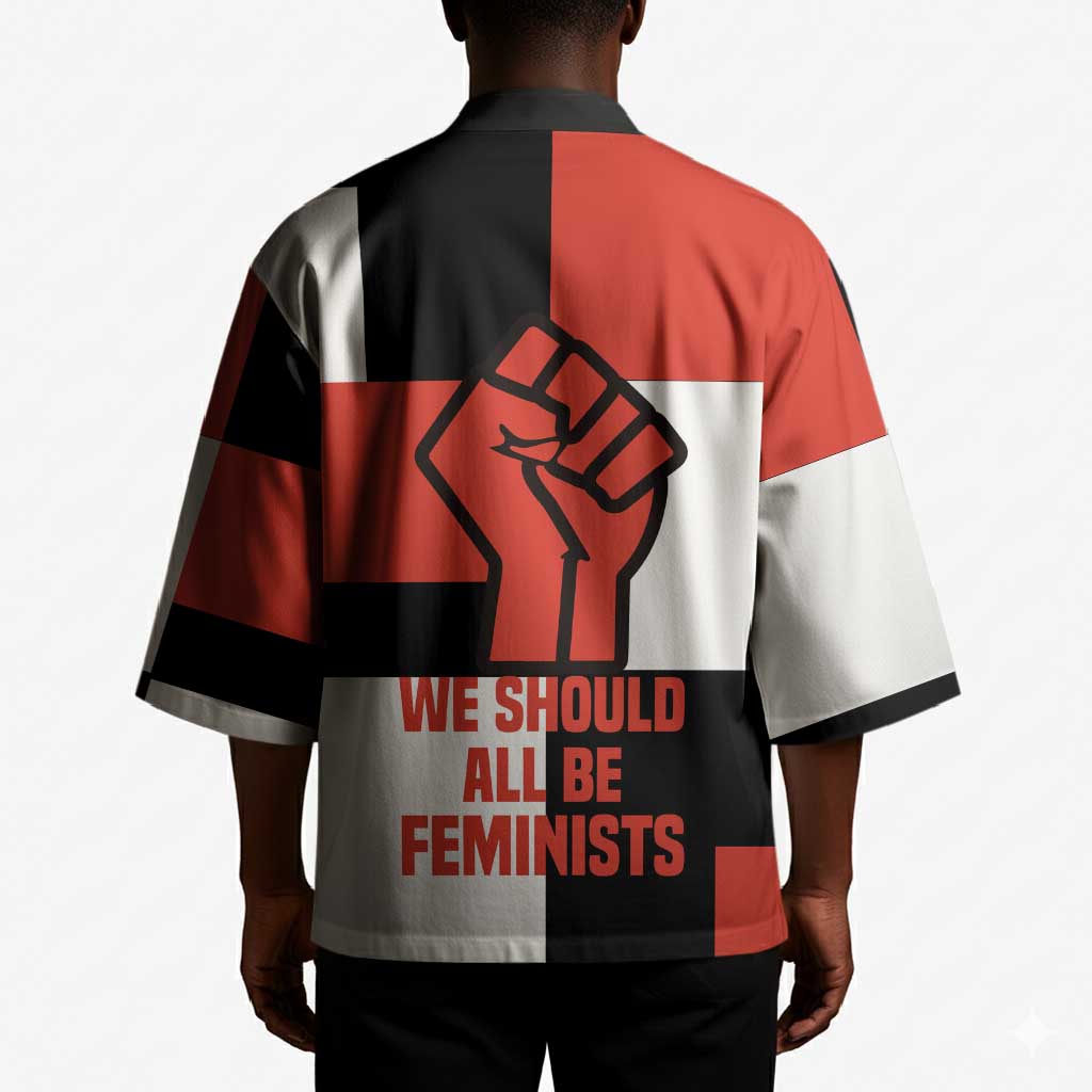 Chimamanda Ngozi Adichie Kimono with Bold Red Portrait, We Should All Be Feminists Quote - African Pride