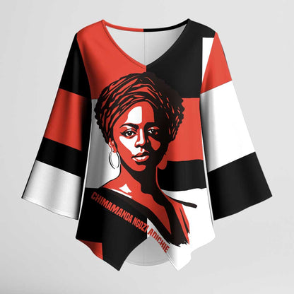 Chimamanda Ngozi Adichie Kimono Sleeve Blouse with Bold Red Portrait, We Should All Be Feminists Quote - African Pride