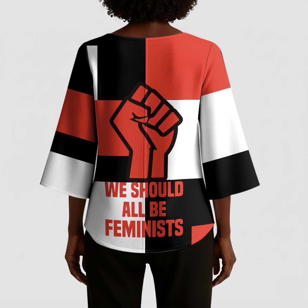 Chimamanda Ngozi Adichie Kimono Sleeve Blouse with Bold Red Portrait, We Should All Be Feminists Quote - African Pride