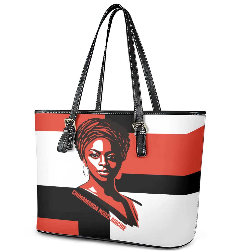 Chimamanda Ngozi Adichie Leather Tote Bag with Bold Red Portrait, We Should All Be Feminists Quote - African Pride