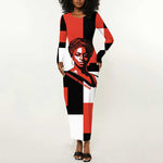 Chimamanda Ngozi Adichie Long Sleeve Bodycon Dress with Bold Red Portrait, We Should All Be Feminists Quote - African Pride