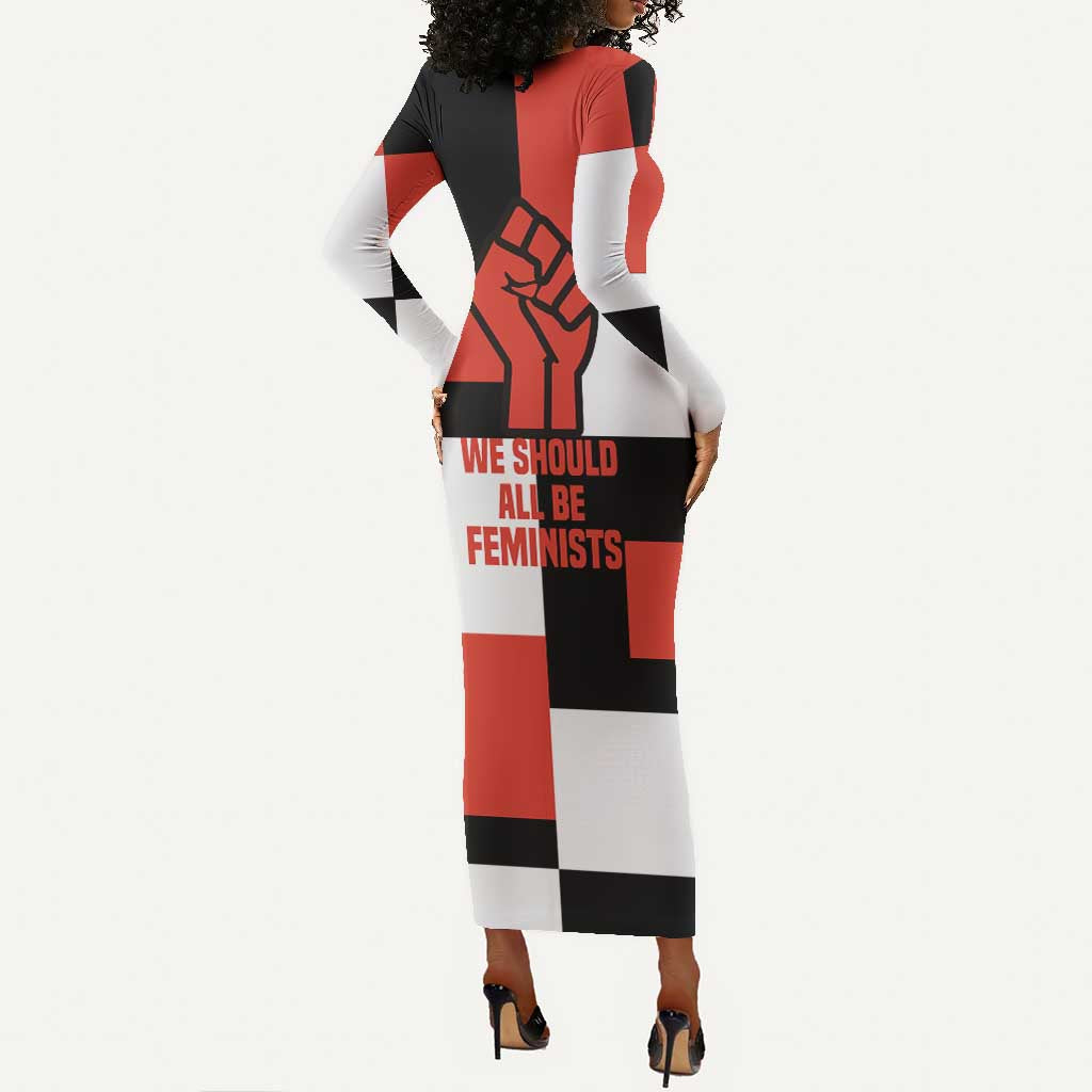 Chimamanda Ngozi Adichie Long Sleeve Bodycon Dress with Bold Red Portrait, We Should All Be Feminists Quote - African Pride