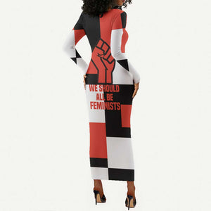 Chimamanda Ngozi Adichie Long Sleeve Bodycon Dress with Bold Red Portrait, We Should All Be Feminists Quote - African Pride