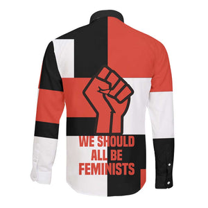 Chimamanda Ngozi Adichie Long Sleeve Button Shirt with Bold Red Portrait, We Should All Be Feminists Quote - African Pride