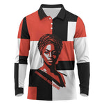 Chimamanda Ngozi Adichie Long Sleeve Polo Shirt with Bold Red Portrait, We Should All Be Feminists Quote - African Pride