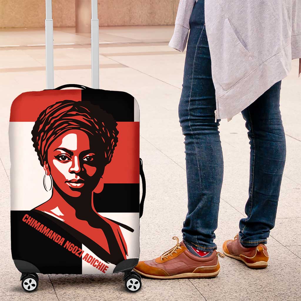Chimamanda Ngozi Adichie Luggage Cover with Bold Red Portrait, We Should All Be Feminists Quote - African Pride
