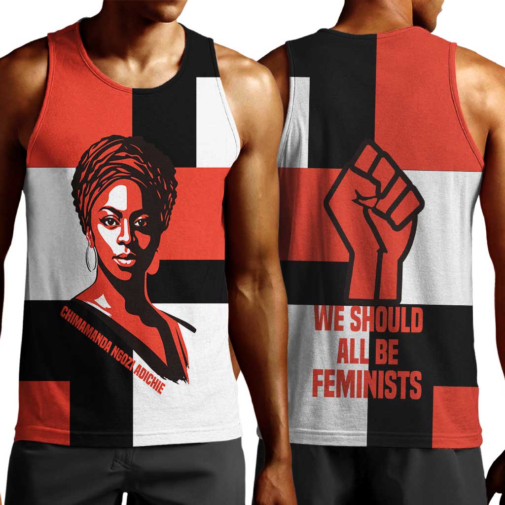 Chimamanda Ngozi Adichie Men Tank Top with Bold Red Portrait, We Should All Be Feminists Quote - African Pride